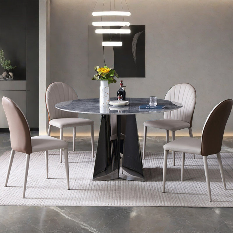 Modern Round Microlite Stone Dining Table Sets, 29.5" H x 53.1" L x 53.1" W
