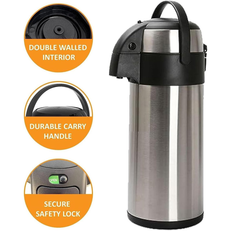 Mantraraj 5l Pump Action Airpot Coffee Flask Double-walled Vacuum Insulated Jug Carafe Hot Cold