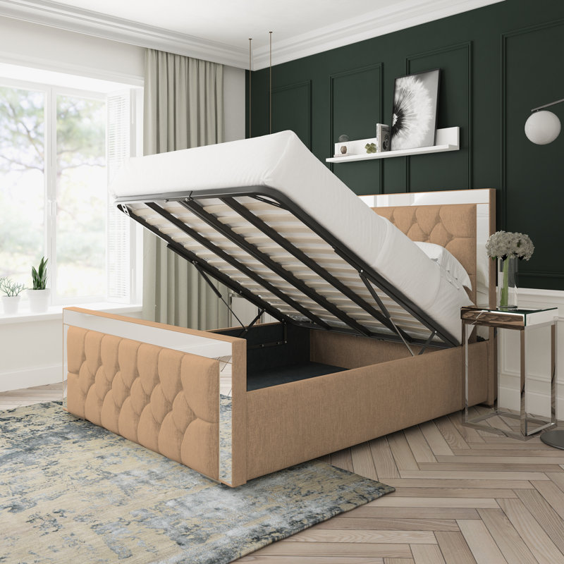 Sage Chenille Upholstered Ottoman Bed Frame, Mink, Single (3')