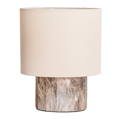 Melanie White Marble Effect Table Lamp with White Linen Lamp Shade