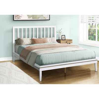 Modern Contemporary Queen Size Platform Bed Frame Only, White Wood And Legs, Open Design, 12 Wooden Slats For A Relaxing Bed, Straightforward Assembly, 600 Lbs Load Capacity With Comfortable Sleep