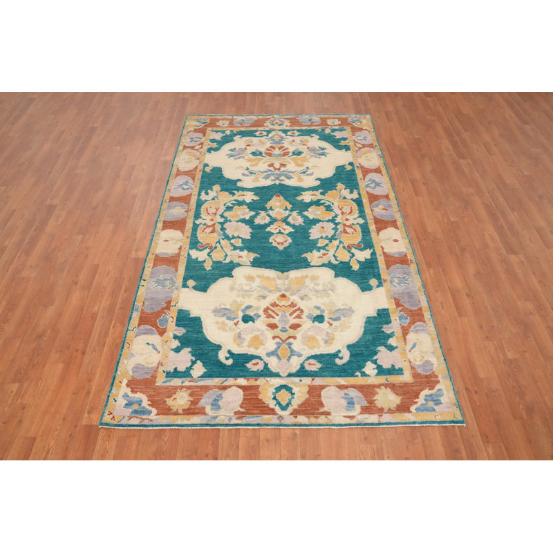 Tapis floral vert Oushak 5 x 9