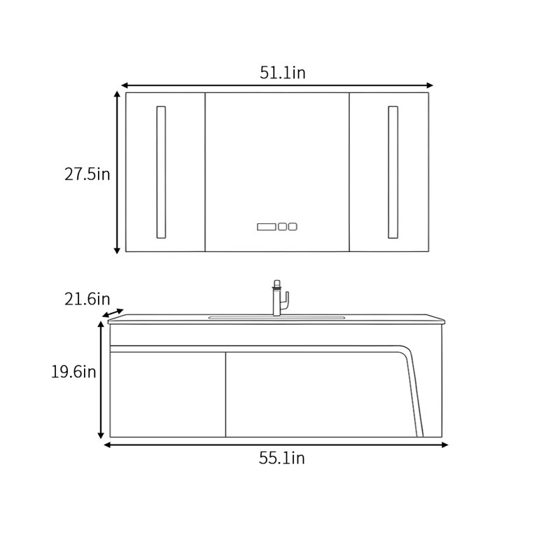 Grunwald, H 19,6 po x l 55,1 po x P 21,6 po