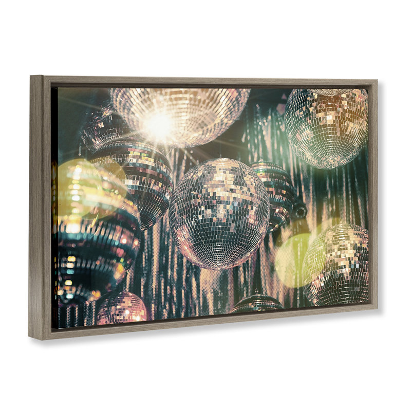  Balles disco avec toile flottante encadrée Bokeh par Graffi * Tee Studios, Cadre flottant orme Montalcino, H 17 po x l 25 po