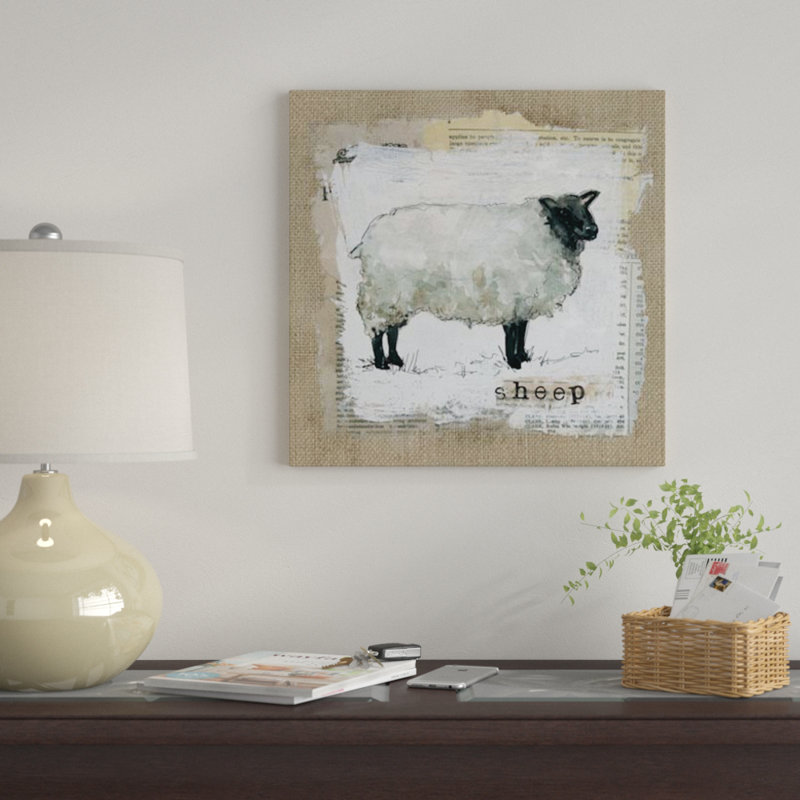 «Burlap Sheep», impression sur toile, H 48 po x l 48 po x P 1,5 po, Pas de tapis, Toile tendue