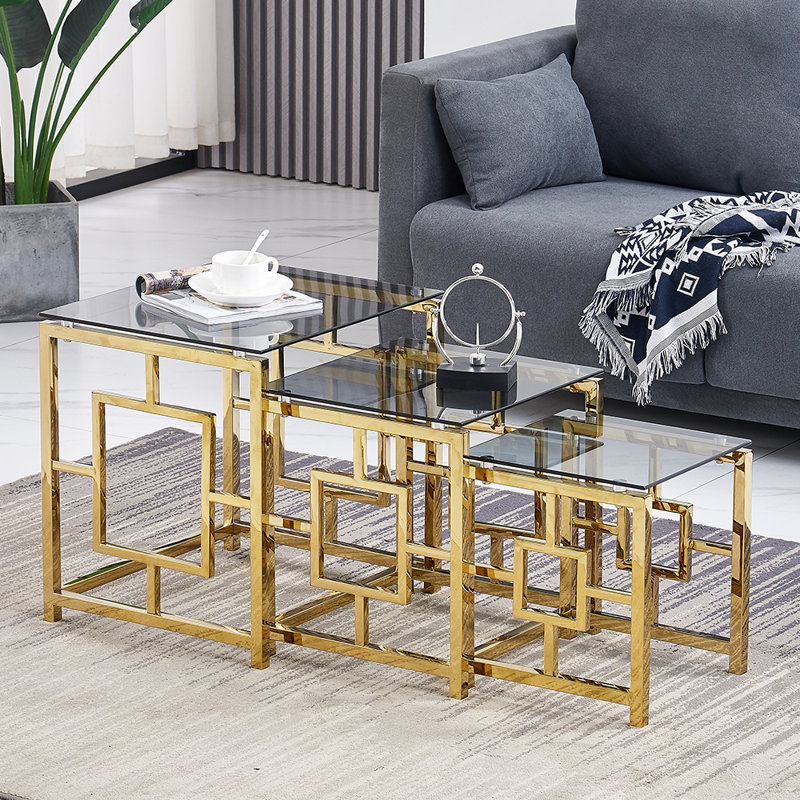 Esmee Glass Top Nesting Coffee Table, Gold