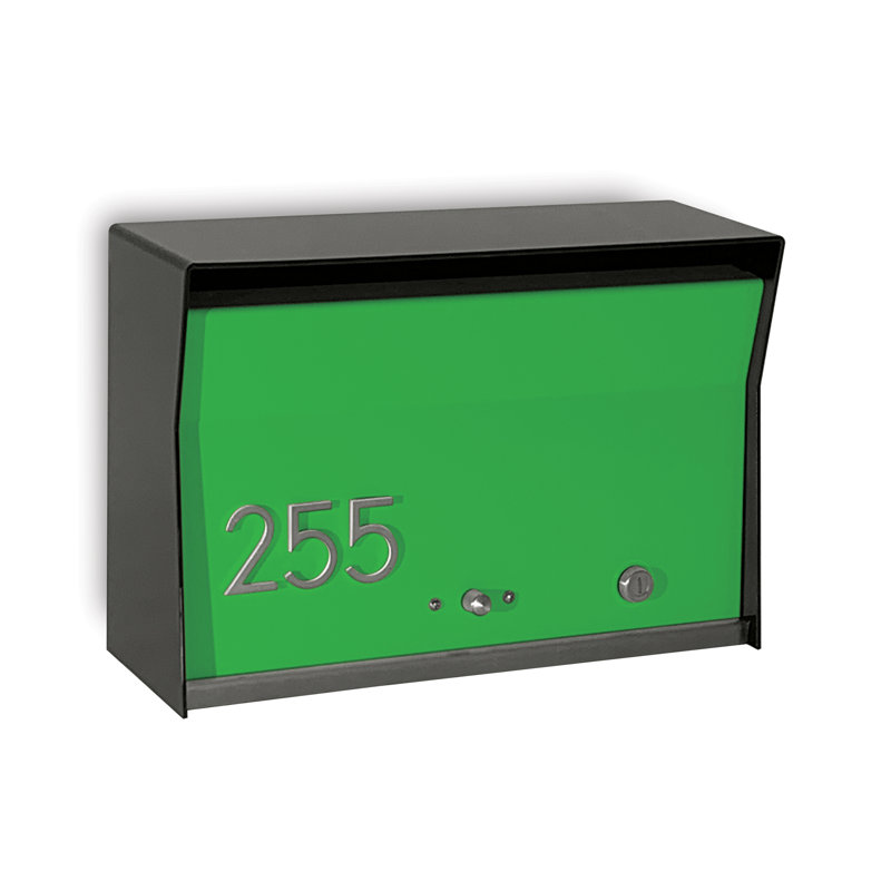 Boîte aux lettres murale verrouillable RetroBox, Noir / Vert lime, Oui