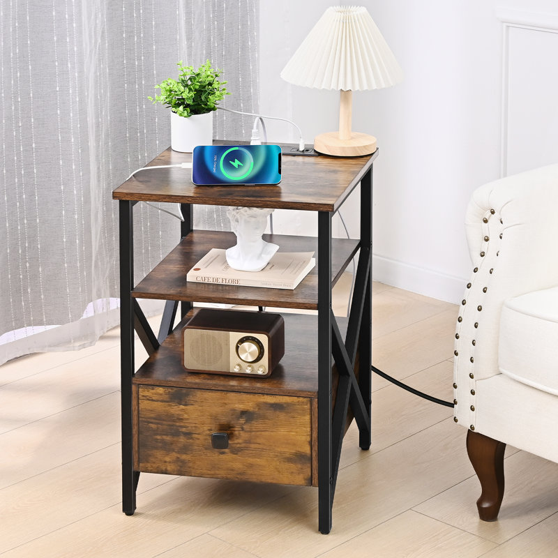 Table de bout avec station de charge, table de chevet avec prises, tables de bout pour le salon, table de chevet avec rangement pour la chambre à coucher