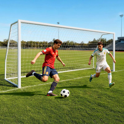 Outdoor Soccer Goal, 50mm Reinforced Steel Frame Football Goal with Weatherproof Knotless Net, Backyard Training Soccer Net with Ground Stakes for All Ages