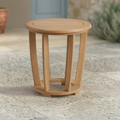 Table d'appoint d'extérieur Orris - Table ronde de 50 cm (19,7 po) en bois d'eucalyptus résistant aux intempéries avec plateau à lattes - Mobilier d'extérieur moderne pour patio, véranda, terrasse ou bord de piscine (naturel)