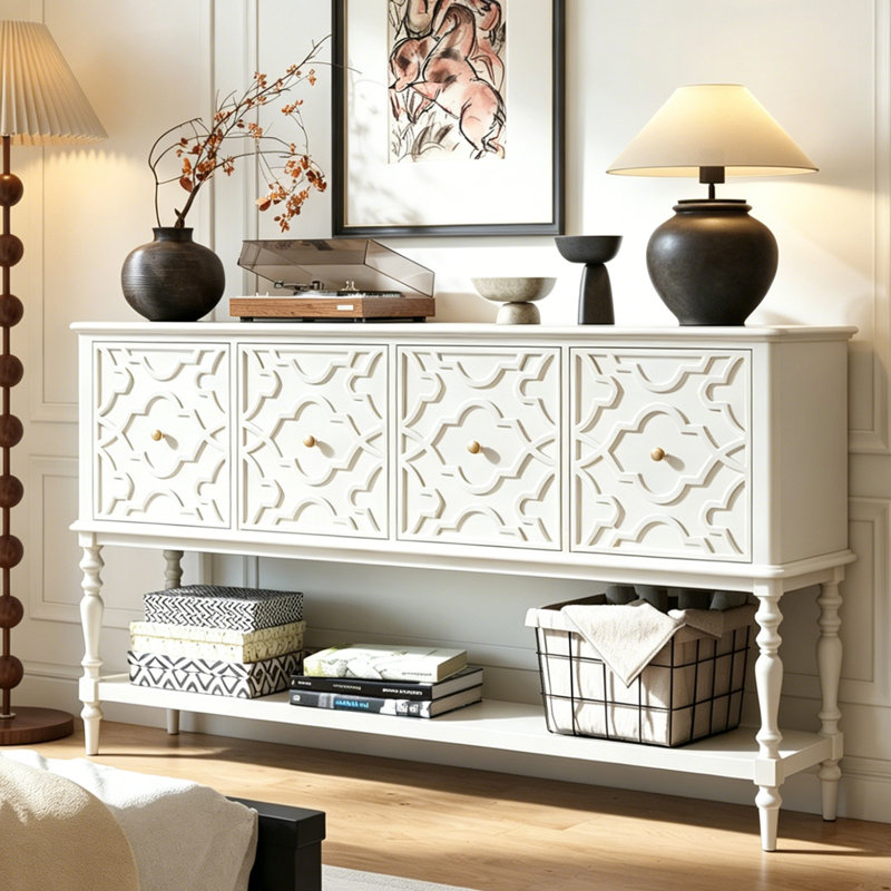 Console rétro de style français, H 39,4 po x l 68,9 po x P 15 po, Blanc