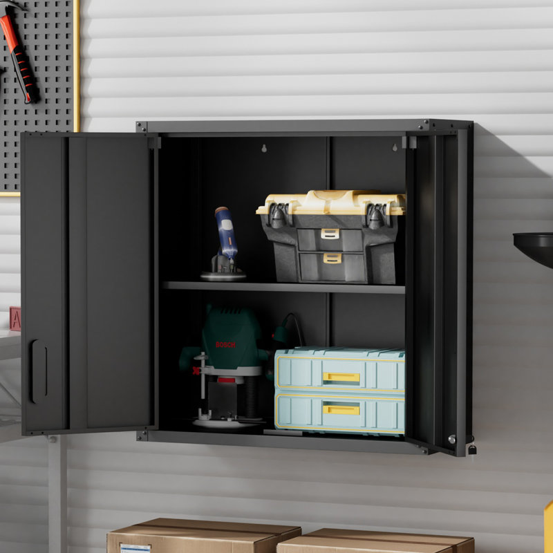 29.5” W Metal Garage Storage Cabinet - Adjustable Shelf., Black