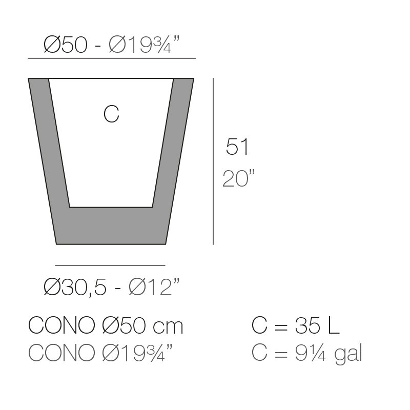 Pot à fleurs en résine Cono, H 20 po x l 19,75 po x P 19,75 po