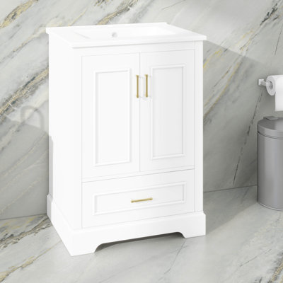 Meuble-lavabo moderne 24 po avec lavabo en céramique, 2 portes et 1 tiroir