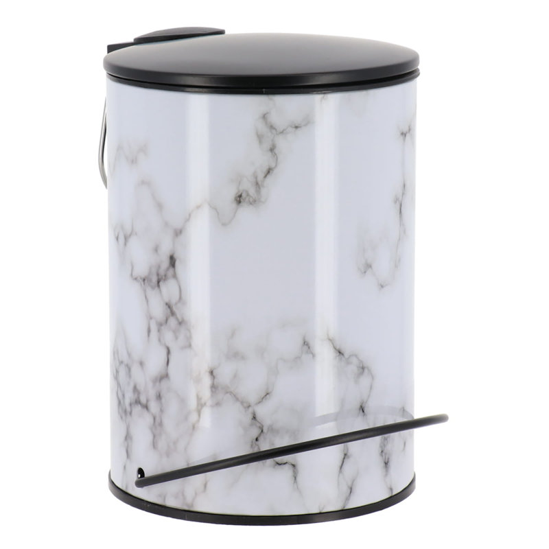 Petite poubelle de salle de bain Carrara Noir avec couvercle, 0,8 gallon, aspect marbre