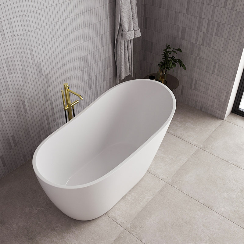 Baignoire autoportante blanche lustrée 55 "avec drain interne Streamline, Laiton poli