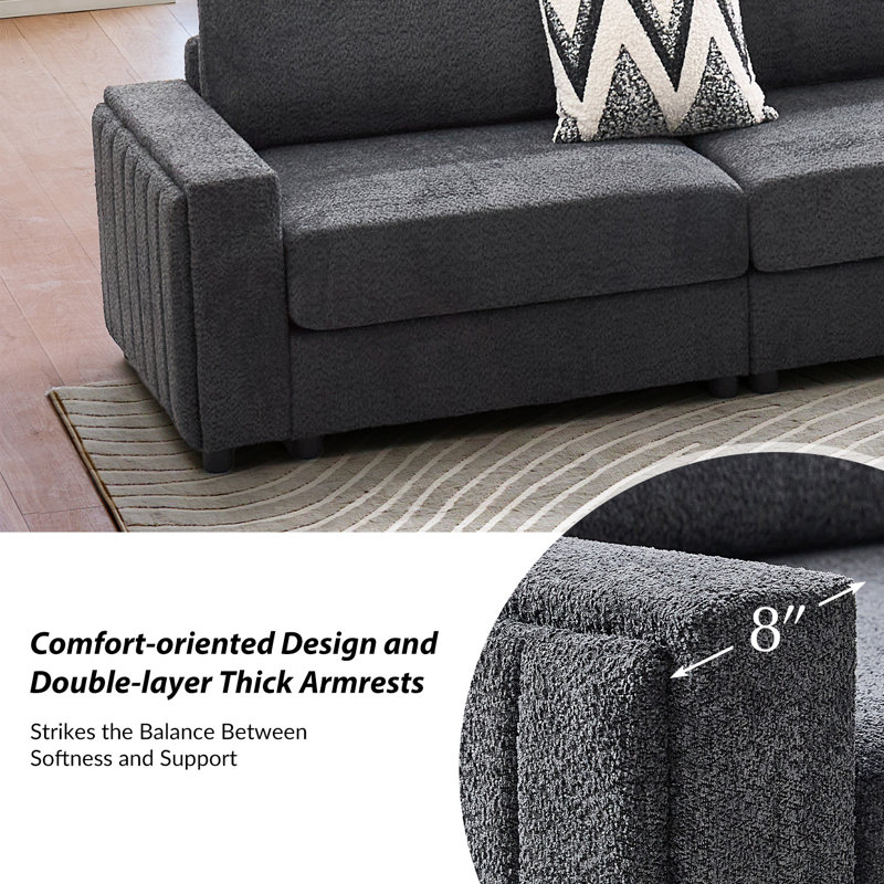 Grandon 162" Modern Modular Sectional Sofa with Two Ottomans, Gray Polyester