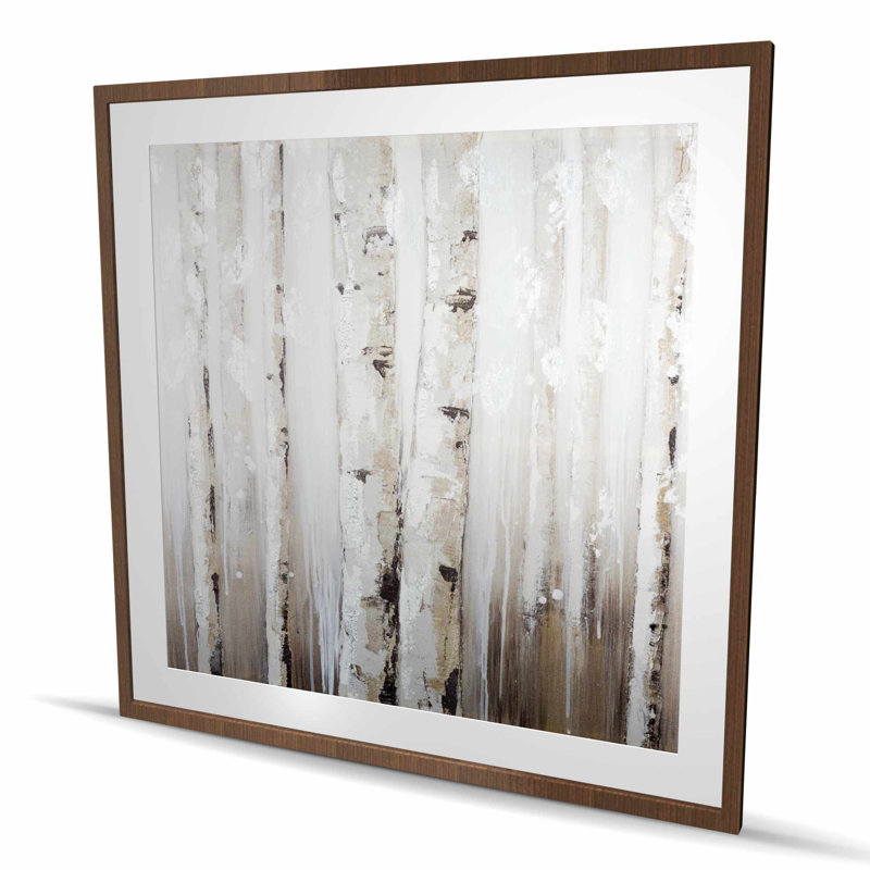 Abstrait bouleaux blancs - impression encadrée de paysages gris mat