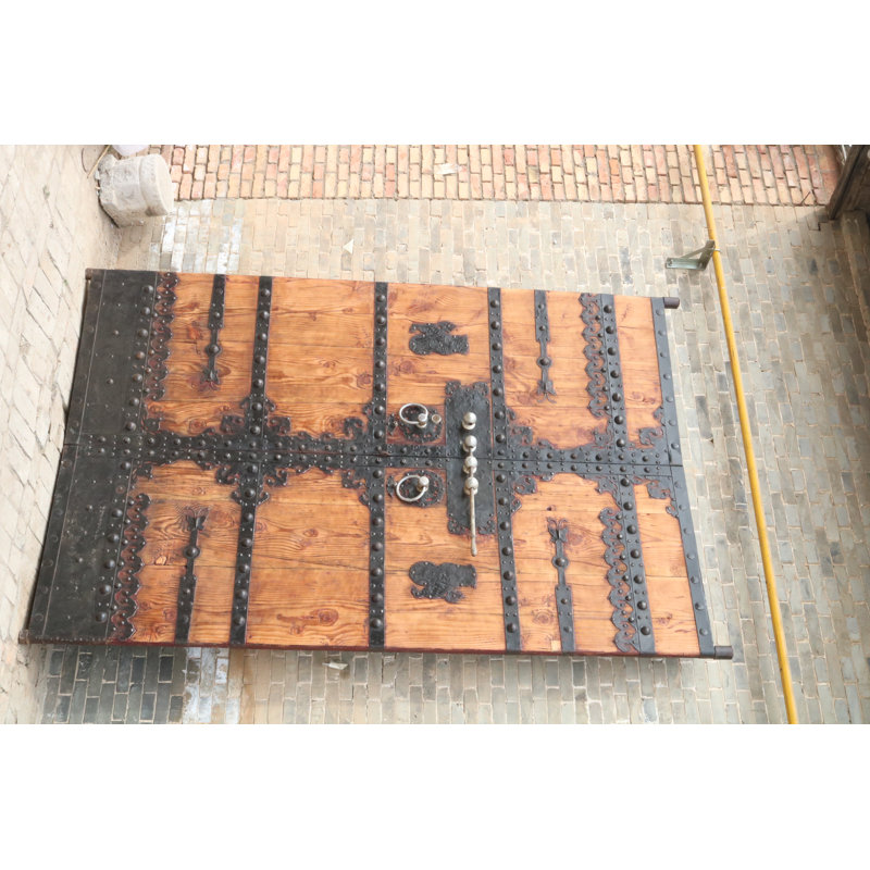 Massive Vintage Chinese Stained Wood Bi-Fold Patio Doors