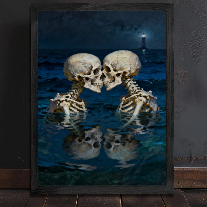 Art mural rétro noir, "Le baiser du crâne", impressions de style rétro, H 11 po x l 9 po