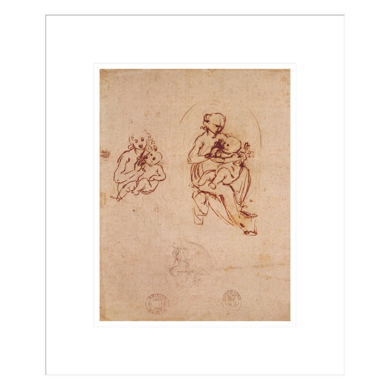 Étude pour la Vierge et l'enfant par Léonard de Vinci - Estampe numérique encadrée, H 16,32 po x l 13,75 po