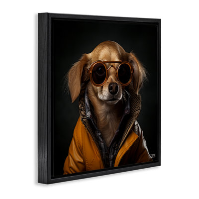 Stylish Dog on Black Black Framed Floater Canvas Wall Art by Roozbeh Bahramali