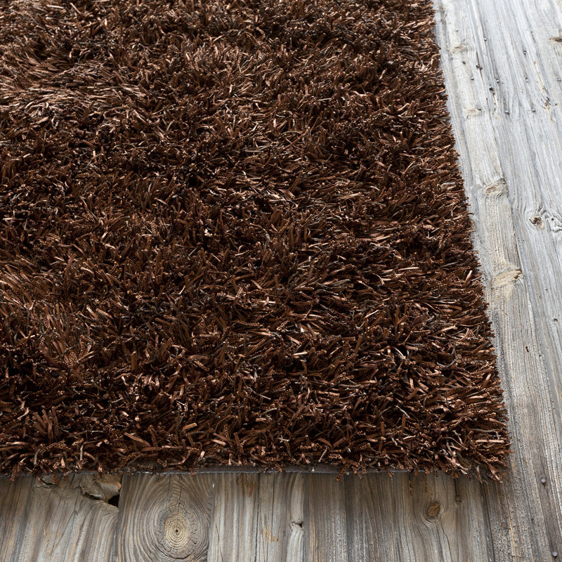 Remer Authentic Hand-Woven Handmade Brown & Black High Pile Modern Glam Mixed Texture Polyester Area Rug, Rectangle 9' x 13'