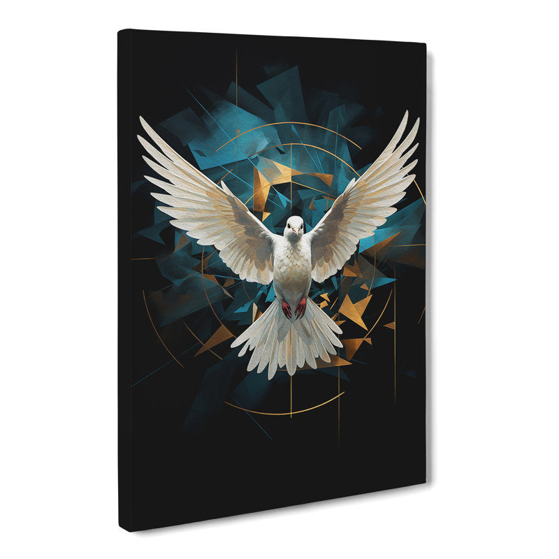 Dove Bird Geometric - Print on Canvas, 50cm H x 35cm W x 3cm D