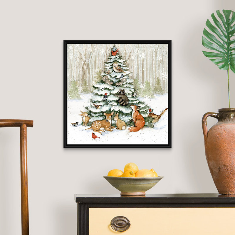 "Meadowbrook Woodland Critter" par Susan Winget - peinture sur toile à cadre flottant, Cadre noir, H 21,25 po x l 21,25 po