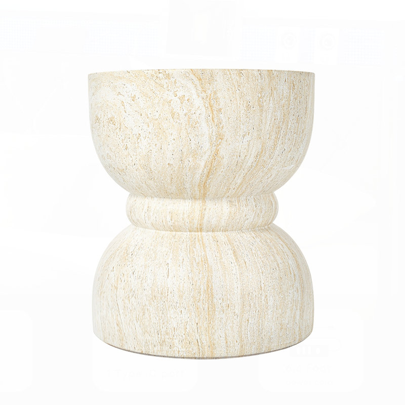 Table d'appoint d'extérieur en béton avec taille arrondie, imitation texture de pierre naturelle pour un décor intérieur et extérieur