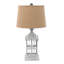 Lampe de table 26 po en métal gris avec abat-jour tambour brun