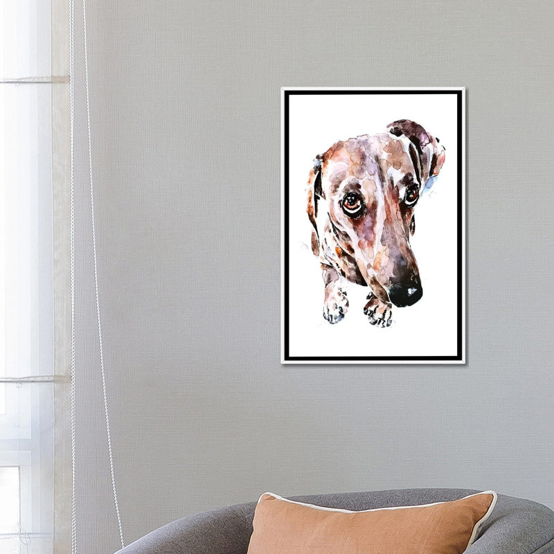 Teckel soulful Eyes par Edwatercolours-impression, H 26 po x l 18 po x 1,5 po, Toile blanche encadrée, Pas de tapis