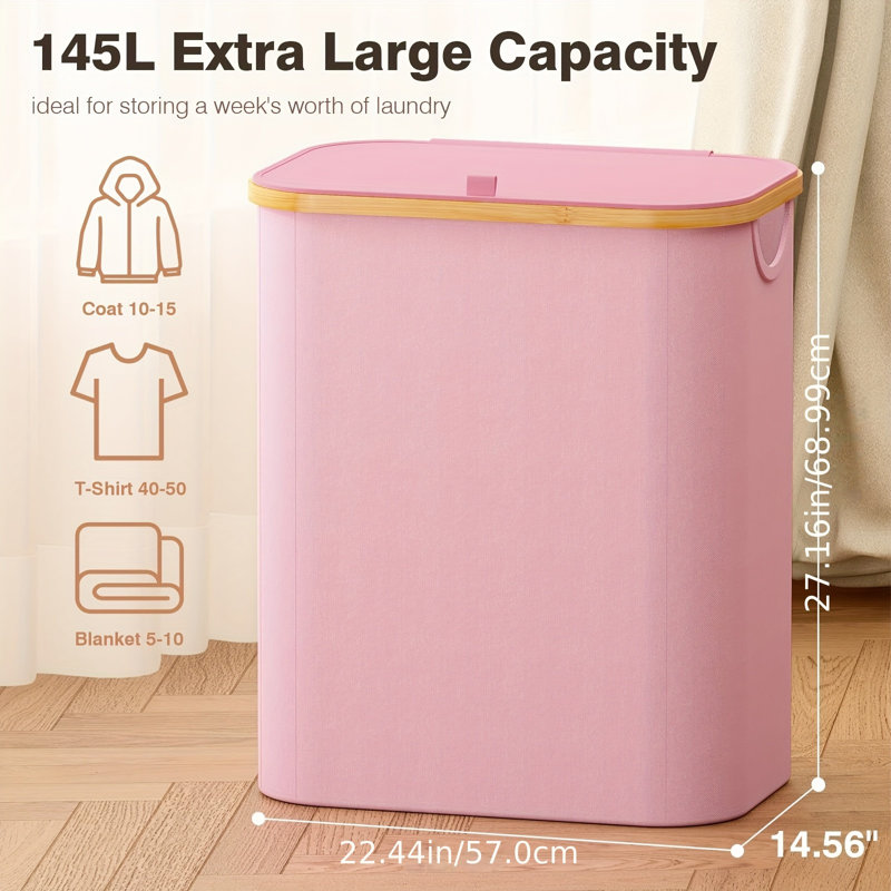 Panier à linge grande capacité 145L à l'épreuve des odeurs, Pink, 145