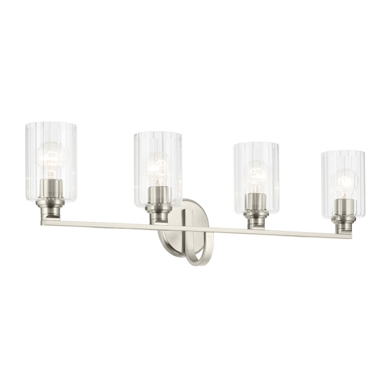 32.25" 4-Light Vanity Light with Fluted Glass, Clear, Brushed Nickel
