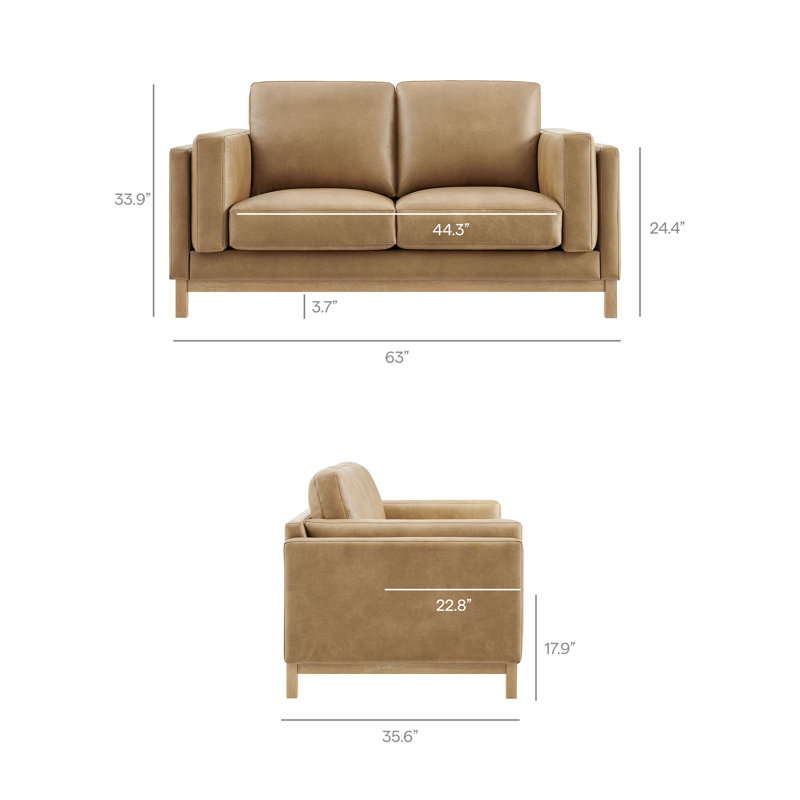 Roscoe 63 Inch Vegan Leather Loveseat, Toast, Toast