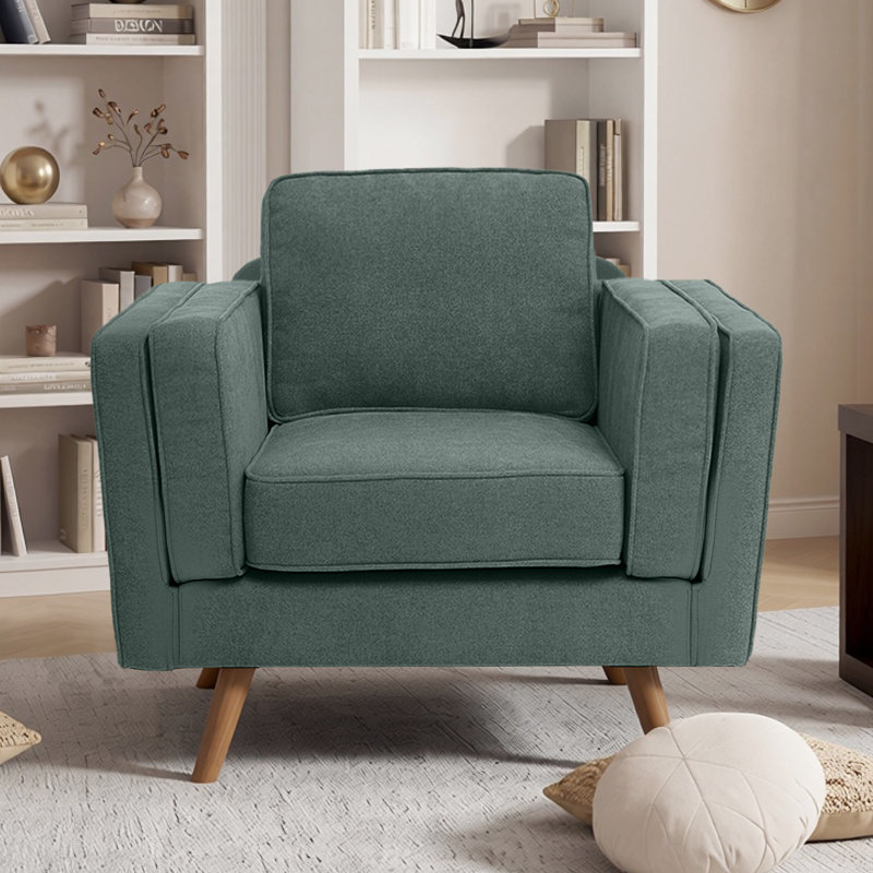 39.3'' Wide Upholstered Accent Chair With Solid Wood Legs, Green Chenille