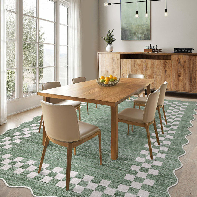 Scalloped Area Rug Machine Washable Modern Throw Rug, Stain-Resistant Geometric Accent Carpet, Non-Shedding Border Easy Cleaning Floor Mat