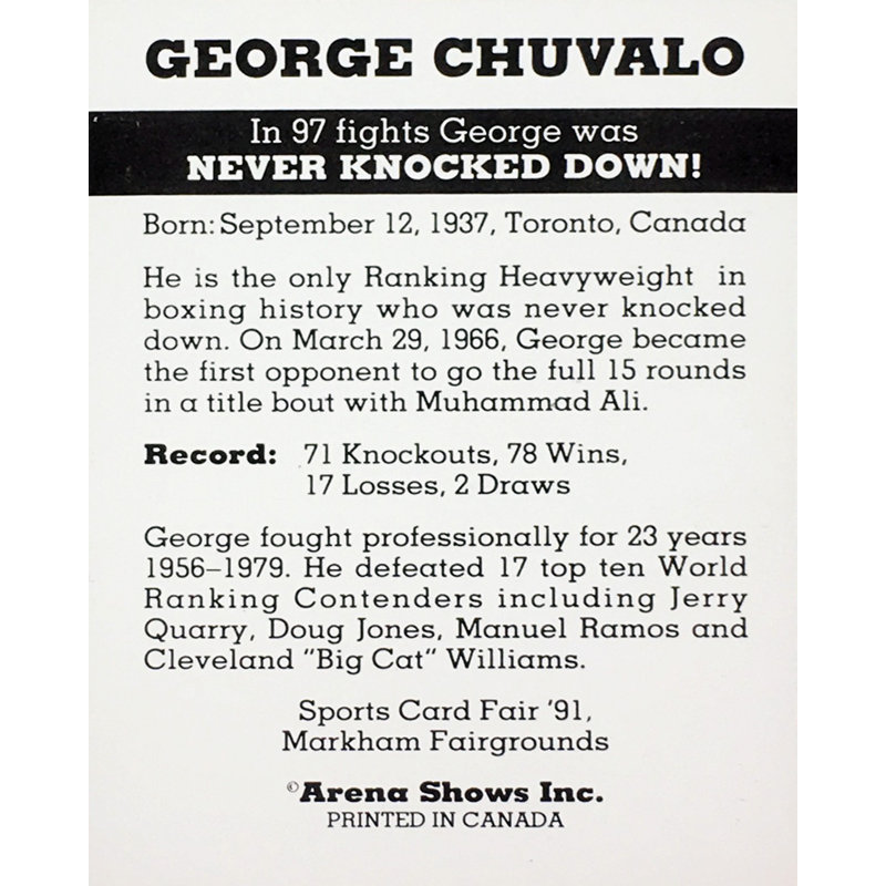 Carte de boxe George Chuvalo - Canada (3,5 po par 2,5 po)