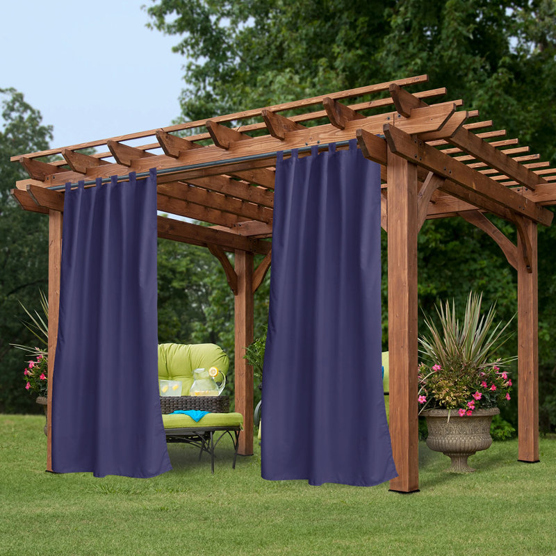 Outdoor Curtains - Deluxe Feather With 4Cm Hanging Strap (Set Of 2), Navy Blue, 50" W x 120" L