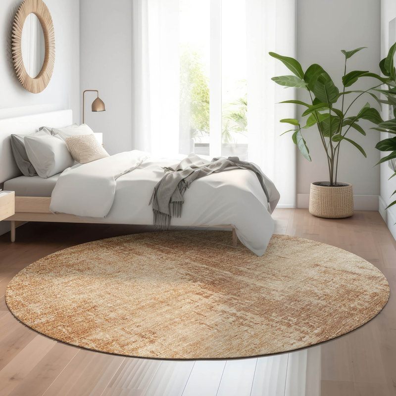 Premium Machine Washable Prisco Terracotta Rug, Round 8'