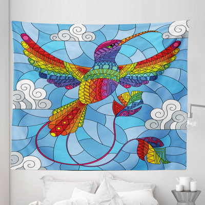 Hummingbird Clouds Sky Mosaic Illustration Tapestry