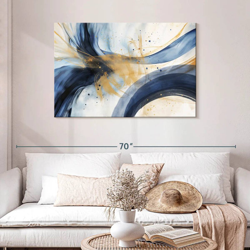 Bleu abstrait et beige Avery, H 30 po x l 45 po
