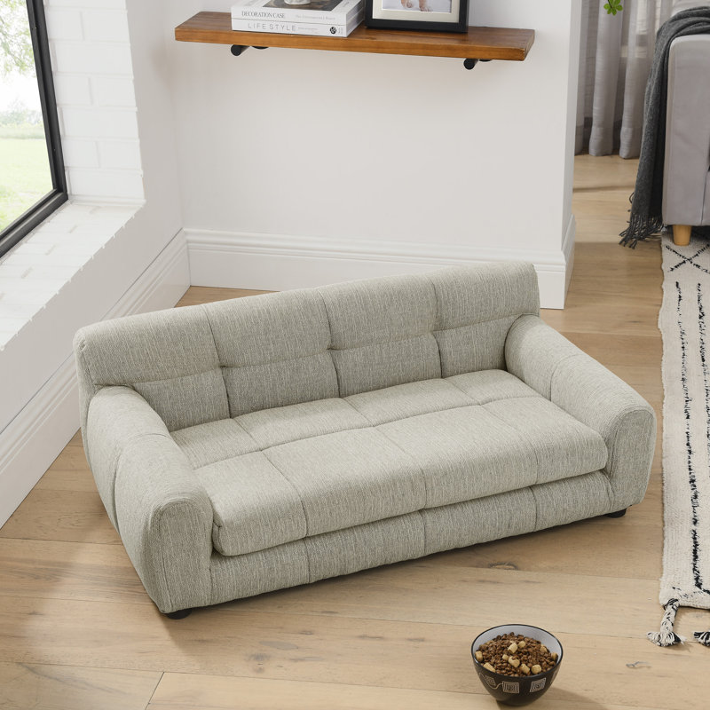Canapé moderne pour animaux avec dossier et accoudoirs pour petits et moyens chiens et chats, revêtement en lin., Beige