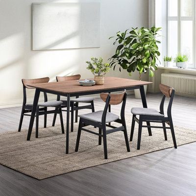 5 - Piece Modern Dining Featuring Rectangular Table, Wooden Top, 4 Padded Side Chairs In Walnut And Black For A Festive Occasion Family Meals: Finish,