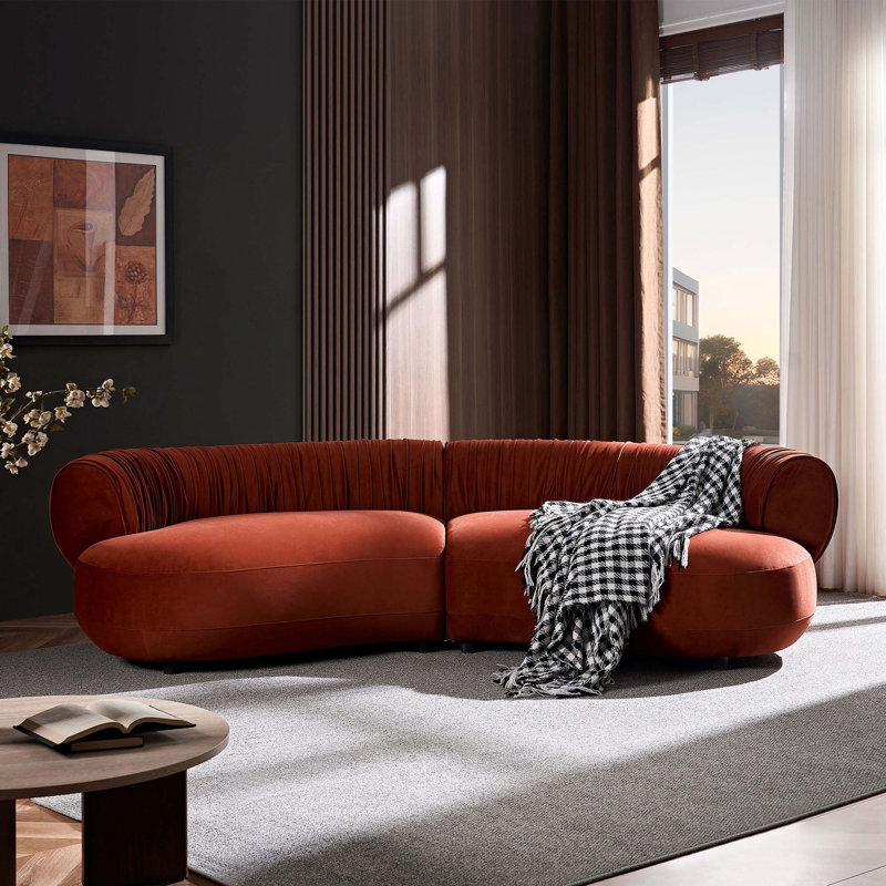 Upholstered 102.36 " Fabric Sofa, Tissu orange rouge