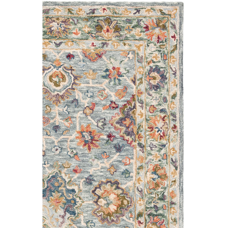 Oriental Hand Tufted Wool/Cotton Area Rug in Gray/Green, Runner 2'3" x 7'