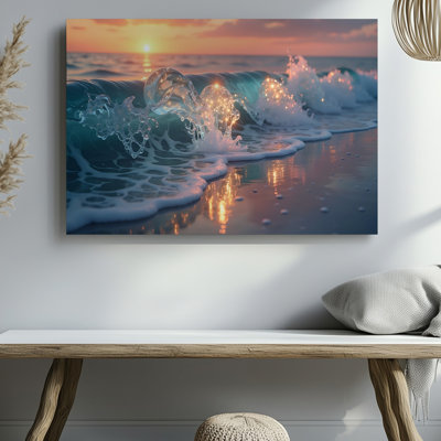 Coucher de soleil sur l'océan, plage, éclaboussures de plage, impression murale sur toile pour salon, chambre à coucher, bureau, couloir, vestibule, galerie murale et décoration intérieure moderne