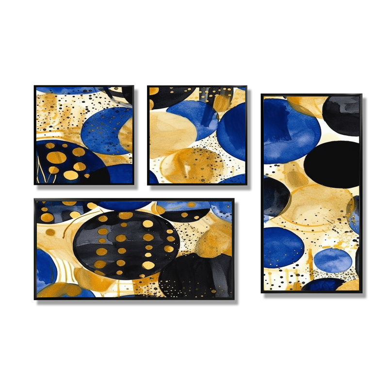 Motif abstrait avec textures bleues et dorées - impressions sur toile bleues 4 pièces, Noir