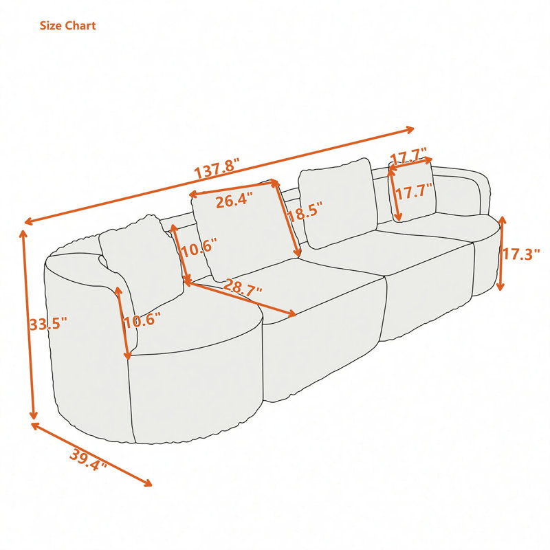Canapé modulaire en velours 4 places avec siège profond, mousse moelleuse, dossiers amovibles et configuration de salon flexible
