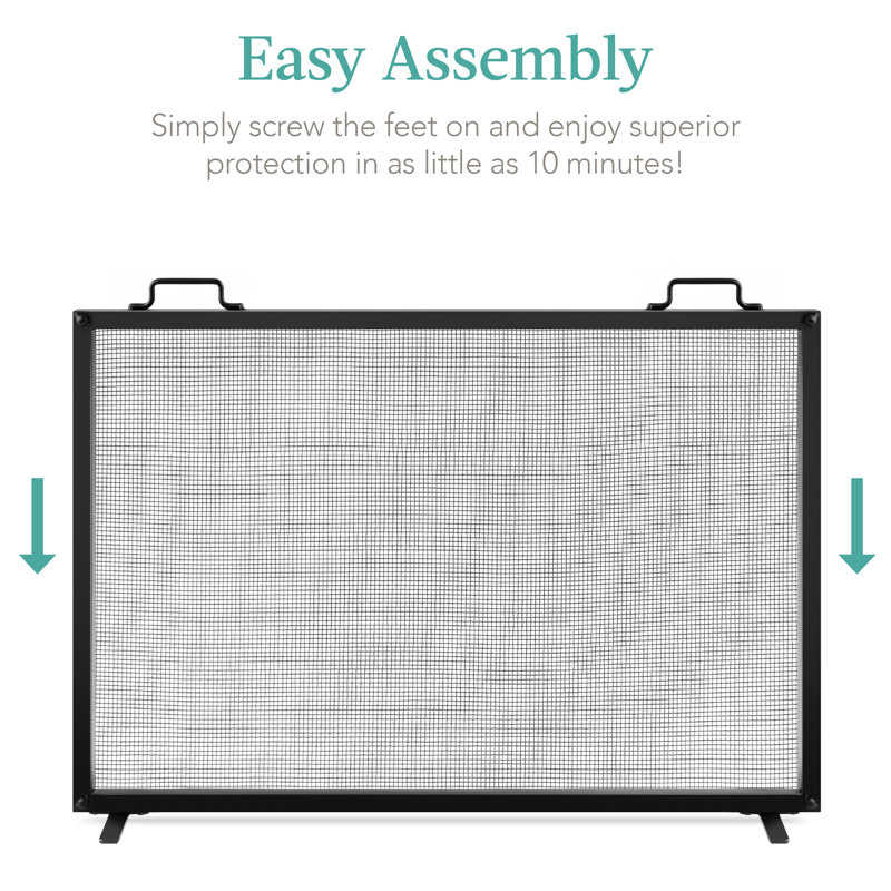 Cassiano 38x27in Black Single Panel Steel Mesh Fireplace Screen
